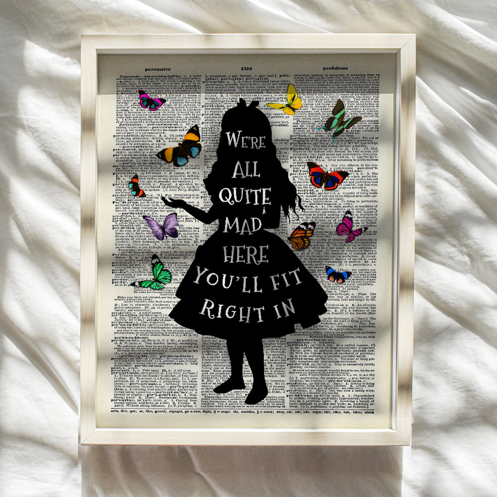 Alice Wonderland Quote Dictionary Wall Art - 8x10 Photo, Home Decor Poster - Unique Room Decorations for Bedroom, Office, Girls, Kids Room - Great Gift - 8x10 Unframed Picture Print