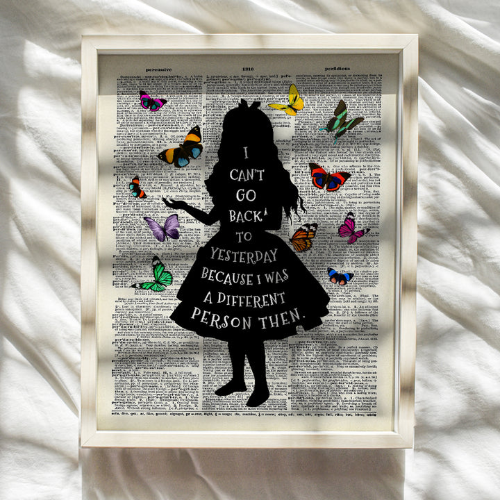 Alice Wonderland Quote Dictionary Art Print - Upcycled Home Decor, Wall Art Poster - Unique Room Decorations for Bedroom, Office, Girls or Kids Room - Great Gift - 8x10 Photo Unframed