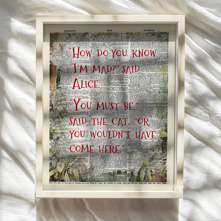 Alice Wonderland Quotation Dictionary Wall Art Picture print - Upcycled Decor for Home, Apartment, Office - Gift for Entrepreneur, Fans - 8x10 Poster