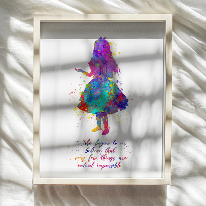 Inspirational Quote - Alice Wonderland Wall Art Print- Great Motivational Gift - Chic Room, Home or Office Decor Poster for Kids or Girls Bedroom - 8x10 Unframed Photo