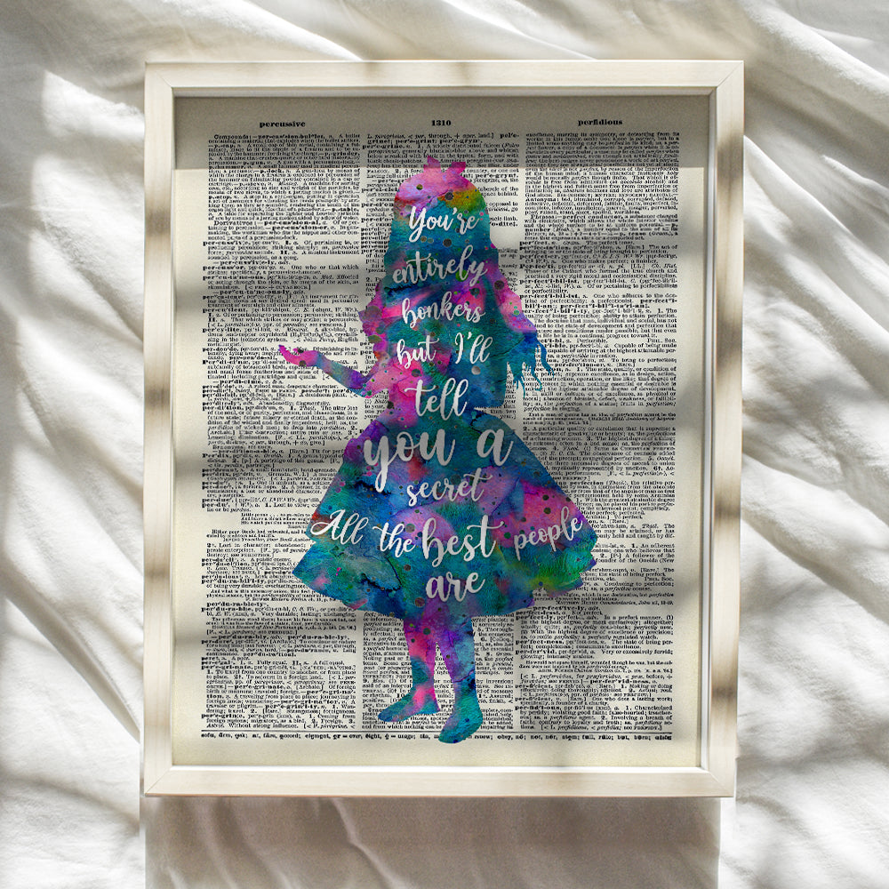 Alice Wonderland A.A. Milne Quote Dictionary Wall Art Decor - Funny 8x10 Home decoration Picture for Kids, Girl Room, Bedroom, Office - Gift for Walt World Fans - Watercolor Poster print