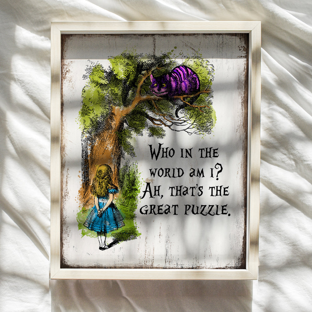 Alice Wonderland Quote Wall Decor for Bedroom, Living Room, Girls, Boys, Baby, Kids, Nursery - 8x10 Photo Poster Print, Rustic Shabby Chic Home Decoration - Vintage Unframed Inspirational Gift