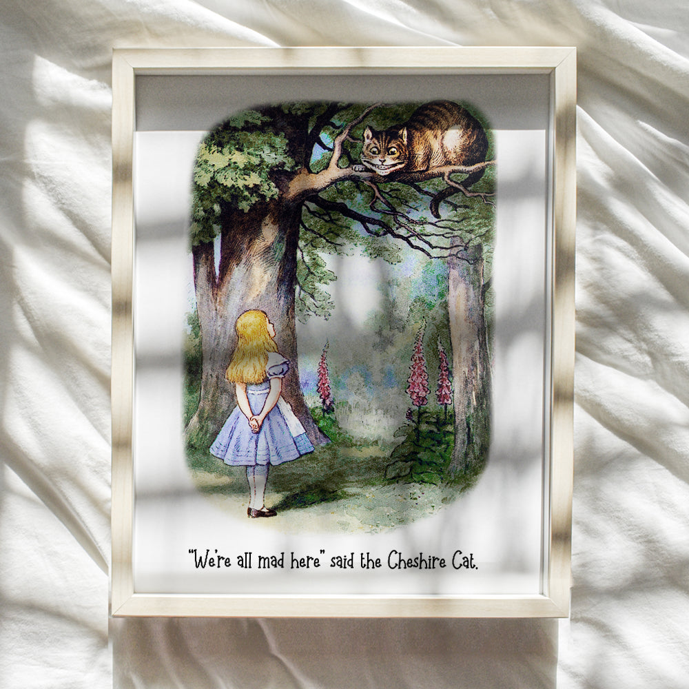 Alice Wonderland Wall Art & Decor - Girls, Kids Room Decor - We're All Mad Here - Cheshire Cat - Home Office Decor - Nursery Wall Decor - Kids Bedroom Decor - Wall Decor for Toddlers - A.A. Milne