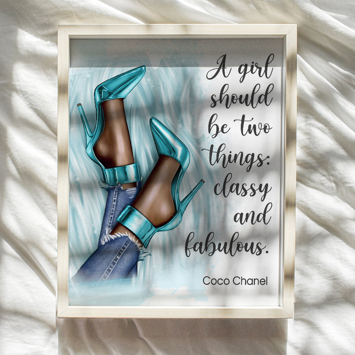 African American Wall Art - Inspirational Quote for Black Women, African American Girls - Glam High Fashion Design Wall Decor - Luxury Gifts - Light Blue Decor for Bathroom, Bedroom, Teens Room