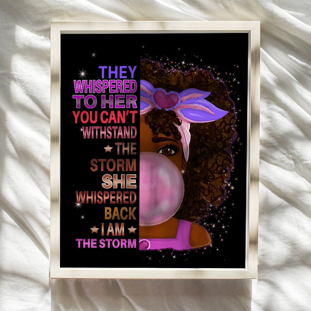 African American Girl Wall Art - Black Art - Cute Pink Girls Bedroom Room Decor - Inspirational Positive Quotes - They Whispered to Her You Cannot Withstand The Storm She Whispered Back I Am The Storm