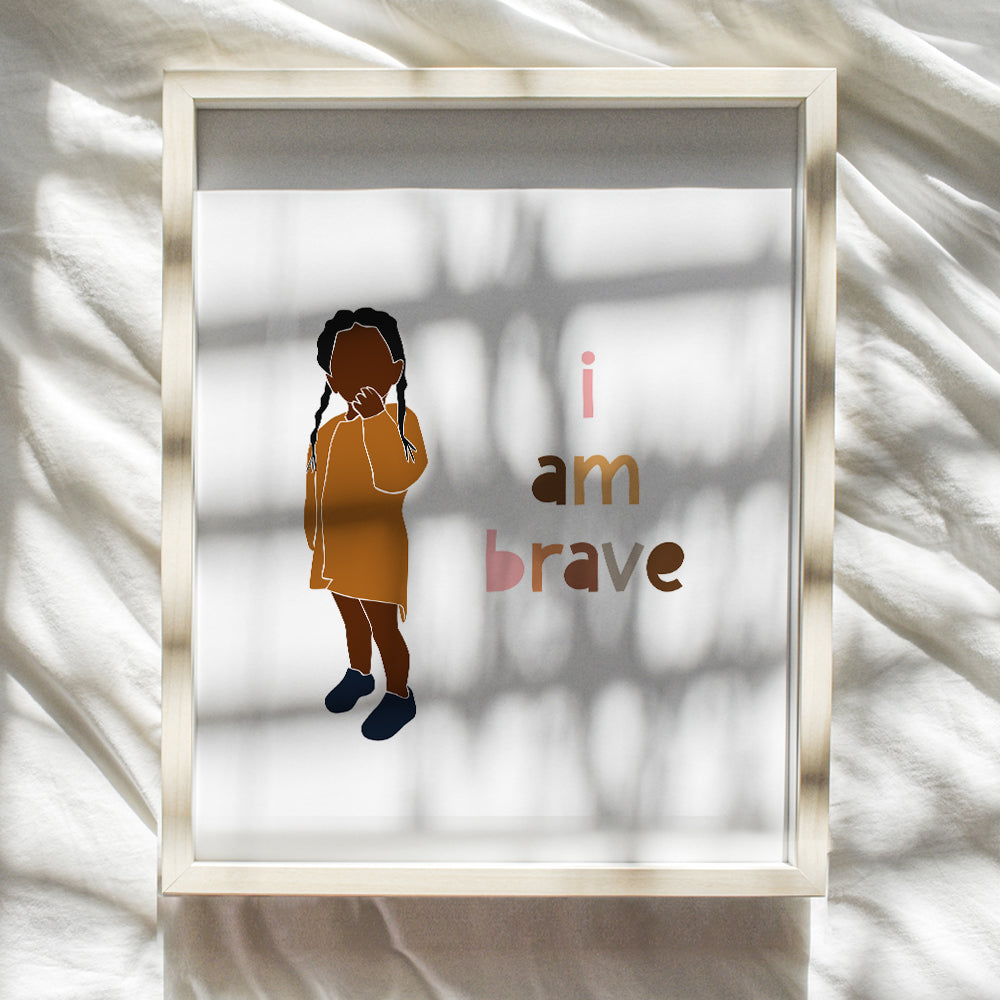 I Am Brave - African American Girl, Kids - African American Wall Decor - Baby Nursery Decoration - Little Girls Bedroom Wall Art - Black Wall Art - Positive Affirmations Wall Art - Inspirational Decor