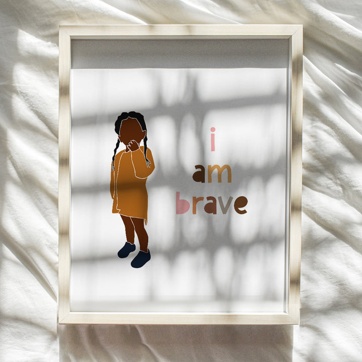 I Am Brave - African American Girl, Kids - African American Wall Decor - Baby Nursery Decoration - Little Girls Bedroom Wall Art - Black Wall Art - Positive Affirmations Wall Art - Inspirational Decor