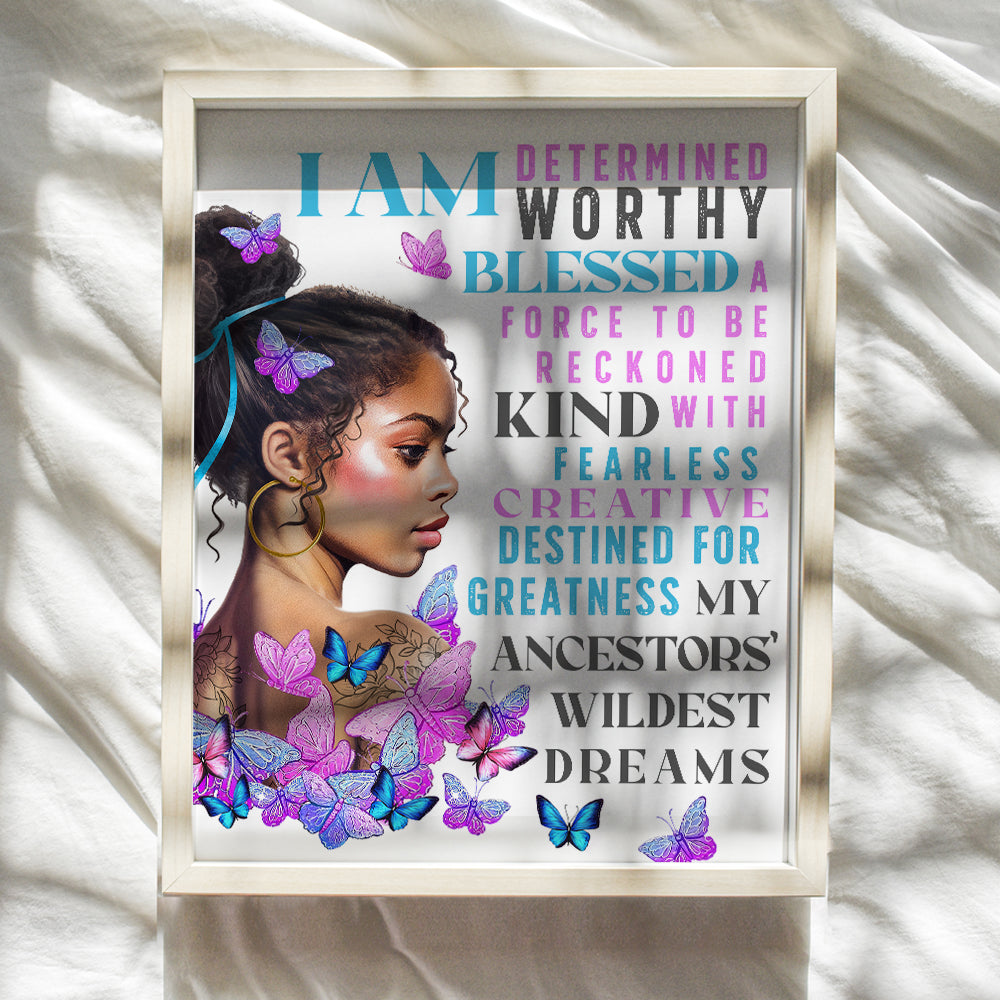 I Am positive Affirmations Decor - African American Wall Art - Inspirational Quotes Wall Decor - Motivational poster for Black Women, Black Girls Bedroom Decor, Teen Girls Room - positive Sayings