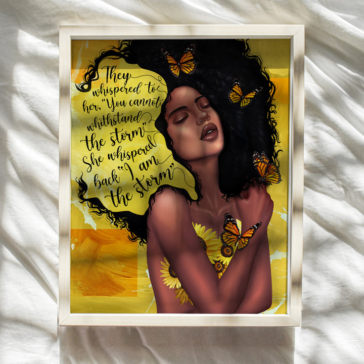 African American Wall Art & Decor - She Whispered Back I Am The Storm - Black Art - Afrocentric Wall Art- Inspirational Positive Quotes Wall Decor- Encouragement Gifts for Women - Motivational Posters