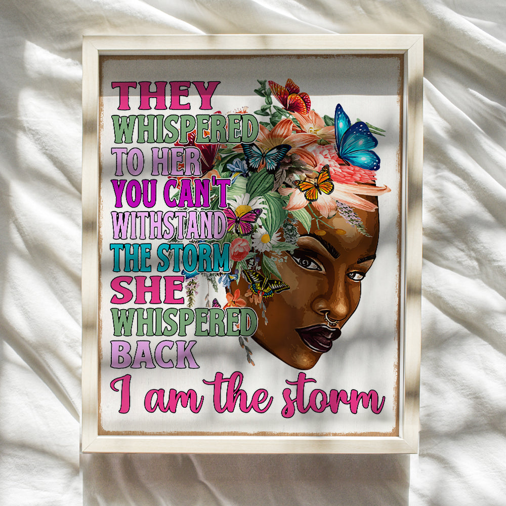 Inspirational Quotes African American Art for Women - Black Girl Wall Art, Wall Decor - She Whispered Back I Am The Storm - Black Art positive Affirmations Posters for Women, Teen, African Americans