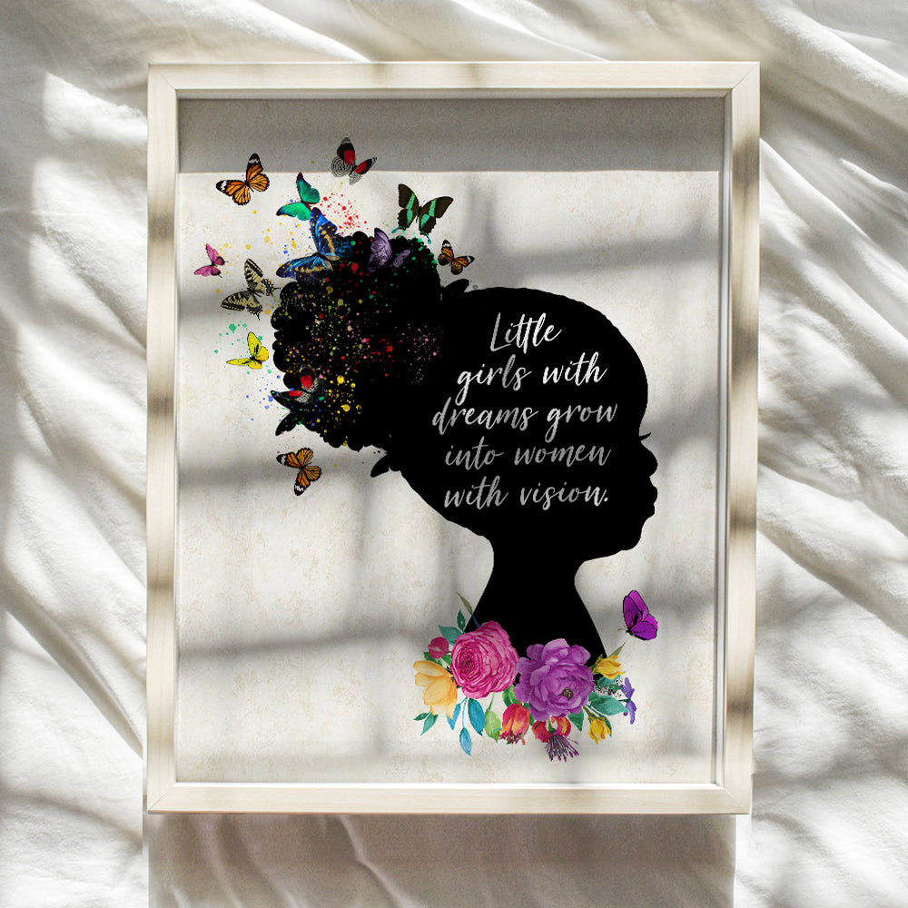 Black African American Girls Motivational Wall Decor - 8x10 Home Decoration, Wall Art Poster for Toddler, Little Girls Bedroom, Kids Room, Baby Nursery - Girly Inspirational Gifts - Daughter Gifts