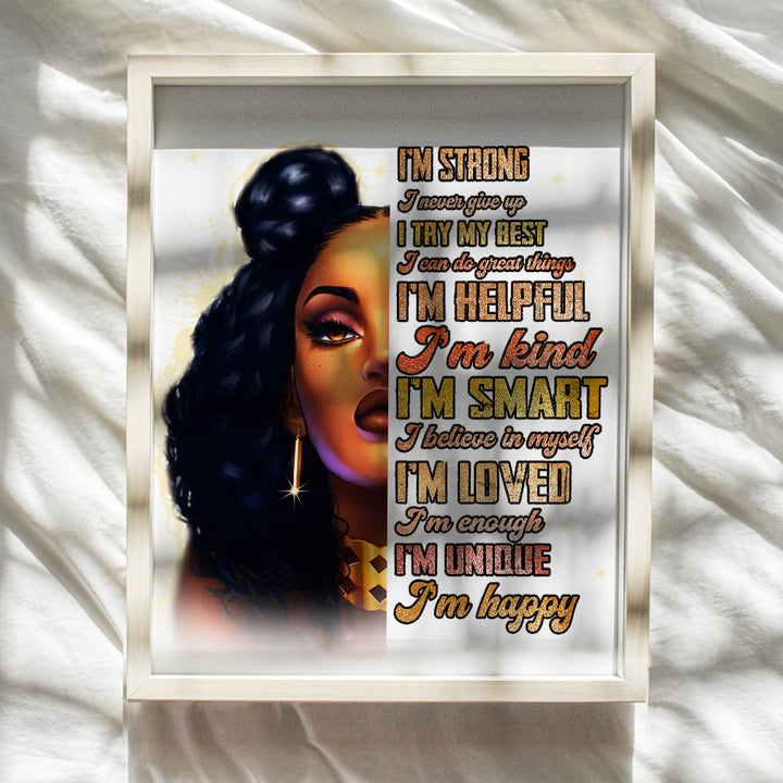 Black women Motivational poster - African Americans Wall Art & Decor - Inspiration Motivation Positive Quotes - Encouragement Gift - I Am Positive Affirmations - Afro Girls Bedroom - Black Girl Magic