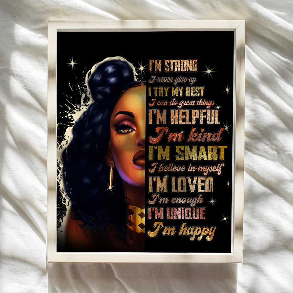 Empowered Black women African American Wall Art - Inspirational Motivational Positive Quotes - I Am Positive Affirmations Home Decor for Afro Teen Girls Bedroom, Girls Room - Encouragement Gifts