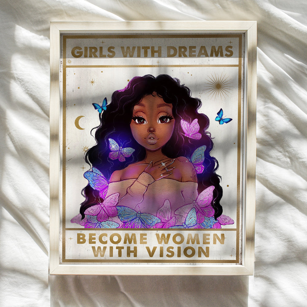 Black Girl Butterflies Inspirational Quotes - Motivational Wall Decor for Women, Black Women, African Americans - Blue Light Pink positive Affirmations - Encouraging Black Wall Art - Self-love Poster