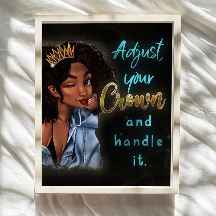 Inspirational quote Black Women Wall Art - Afro Girl, Black Queen - African American Wall Decor - Motivational Posters for Women - Uplifting Encouragement Gifts - Living room Girls Bedroom Home Office