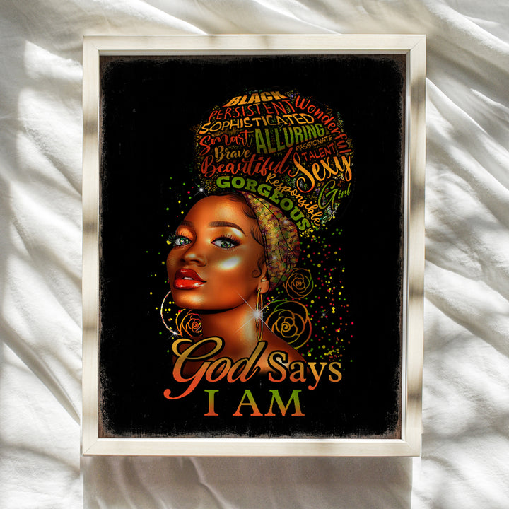 Black Art - African Americans Girl - African American Art - God Says You Are Wall Art - Afro Girl - spiritual Religious Wall Decor - Black women - Inspiration Christian Gifts - Yellowbird Art & Design