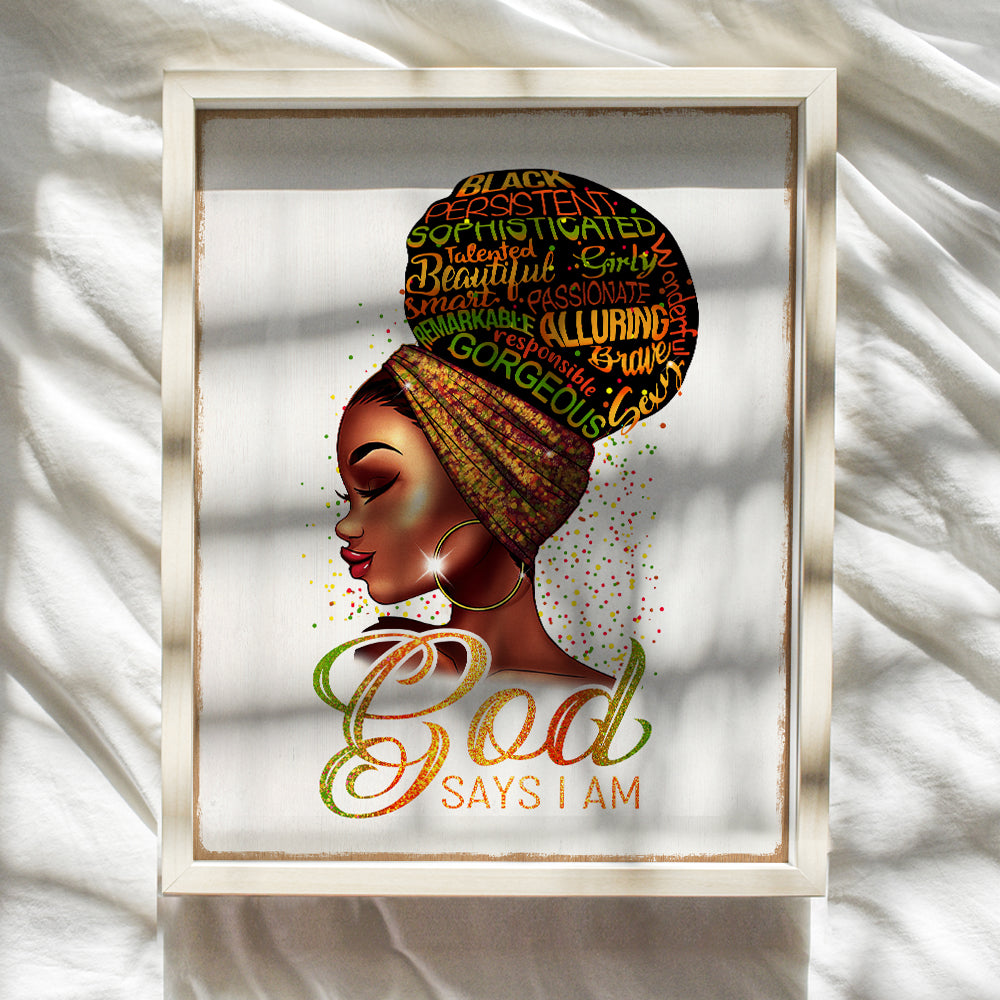 Christian Gifts for Black women - Bible Verse Inspirational Quotes Wall Decor for African Americans, Black Girl - God Says You Are Wall Art - I Am positive Affirmations - Motivational Quotes Wall Art