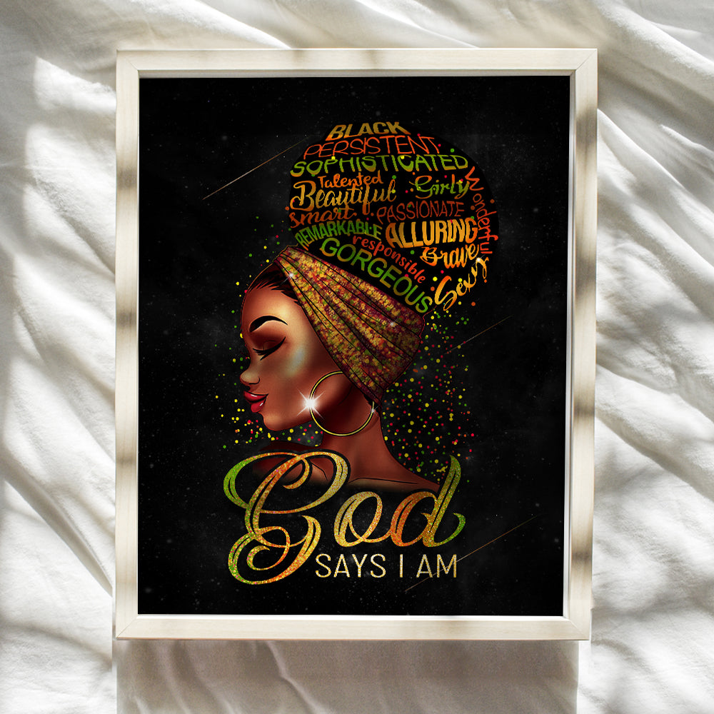 African American Wall Art & Decor - Inspirational Black Wall Art for Girls - God Says You Are - Spiritual Christian Wall Decor - Bible Verses - Religious Gifts for Women - Motivational Positive Quotes