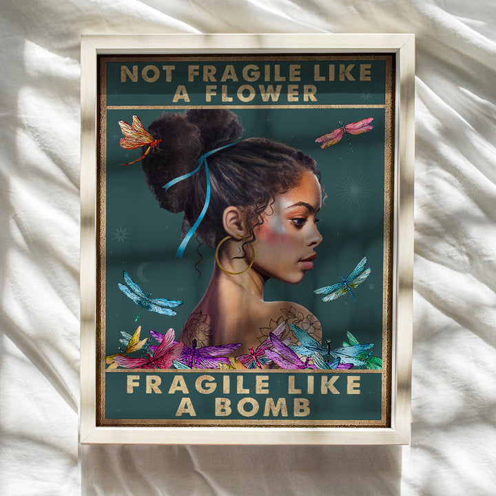 Black Culture Wall Art - Black Woman Black Girl Wall Art - Inspiration Black Art - Not Fragile Like A Flower - Women’s empowerment Motivational Quotes Wall Decor - African American Motivation Wall Art