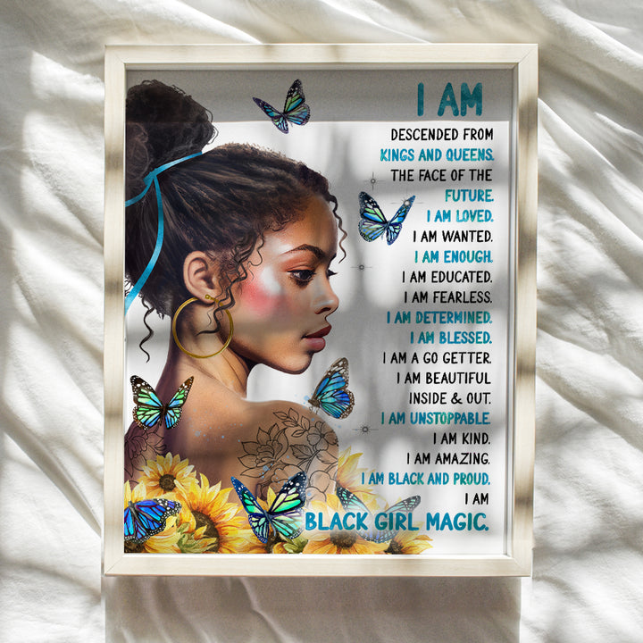 African American Girl Wall Art & Decor - Blue Inspirational Wall Decor Positive Affirmations - Black Girl Magic Motivational poster - Women Teens Bedroom - Black Wall Art - Positive Quotes UNFRAMED