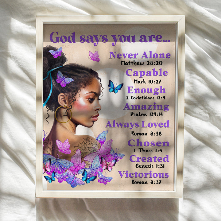 African Americans Wall Art & Decor - God Says You Are - Afro Black Art - Black women Poster - Pink Black Girl Magic - Inspiration Motivation spiritual Religious Christian Scripture - Teen Bedroom