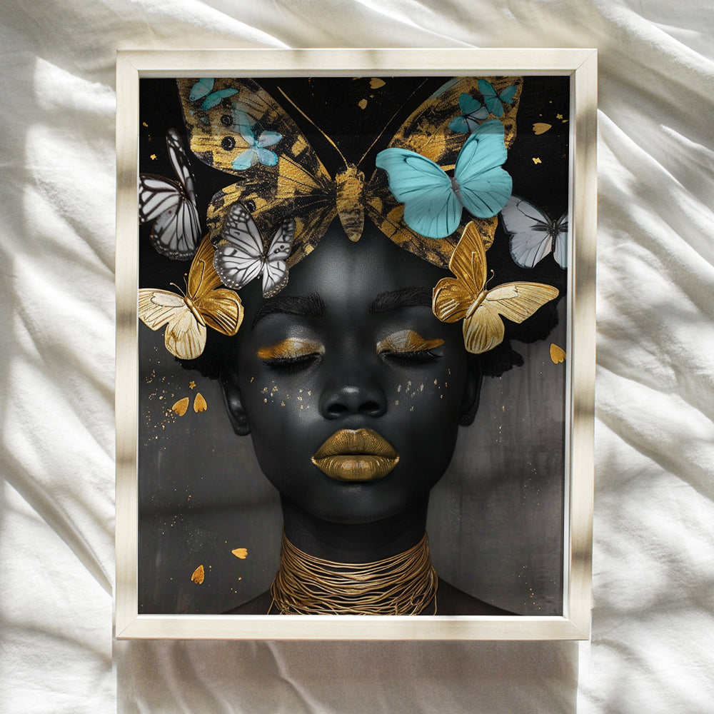 Black women African American Art - Glam Black and Gold, Black and Blue Wall Decor - Melanin Black pride Poster - Black Wall Art - African American Wall Decor - Black Girl Magic Chic Living room Decor