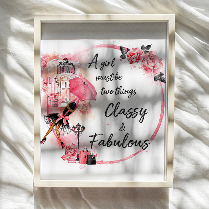 Glam High Fashion Design Wall Art Decor for Black women African American Women Girls Teens - Positive Quote - Luxury Gift - Bathroom, Girls Bedroom Teens Room Living room - Girly Couture decoration