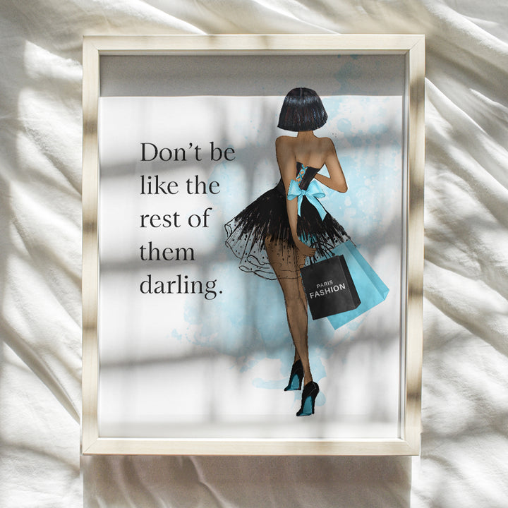 Inspirational Motivational Quote Wall Art - Luxury Gift for Black African Americans Woman, Girl, Teens Bedroom - Glam Wall Decor - Couture Fashion design - Positive Quotes - Blue Decor