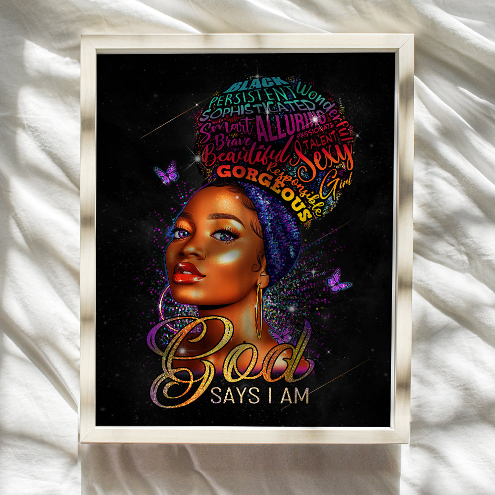 Religious Black Wall Art & Decor - Encouragement Christian Gifts for African American Women - God Says You Are - Motivational Inspirational Positive Quotes Home Decor Poster - Girls Room, Teen Bedroom