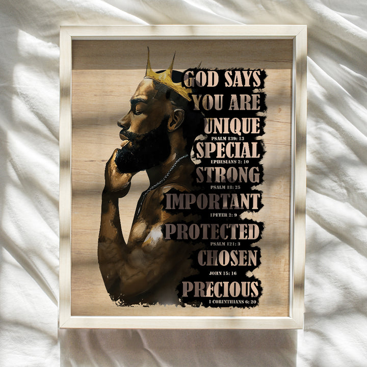 God Says You Are Wall Art - Religious Wall Decor - African American Men - Christian Gifts for Men - Scripture Wall Decor - God Wall Art - African American Wall Art for Men - Motivational Bible Verses