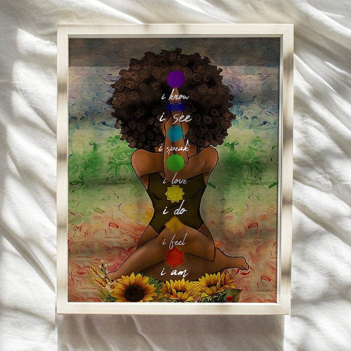 Black Art for African American Women - Boho Positive Affirmations Zen Meditation Decor - Inspirational Afro Yoga Wall Art - New Age Hippie Chakra Room Decor - Personal Growth Uplifting Spiritual Gifts