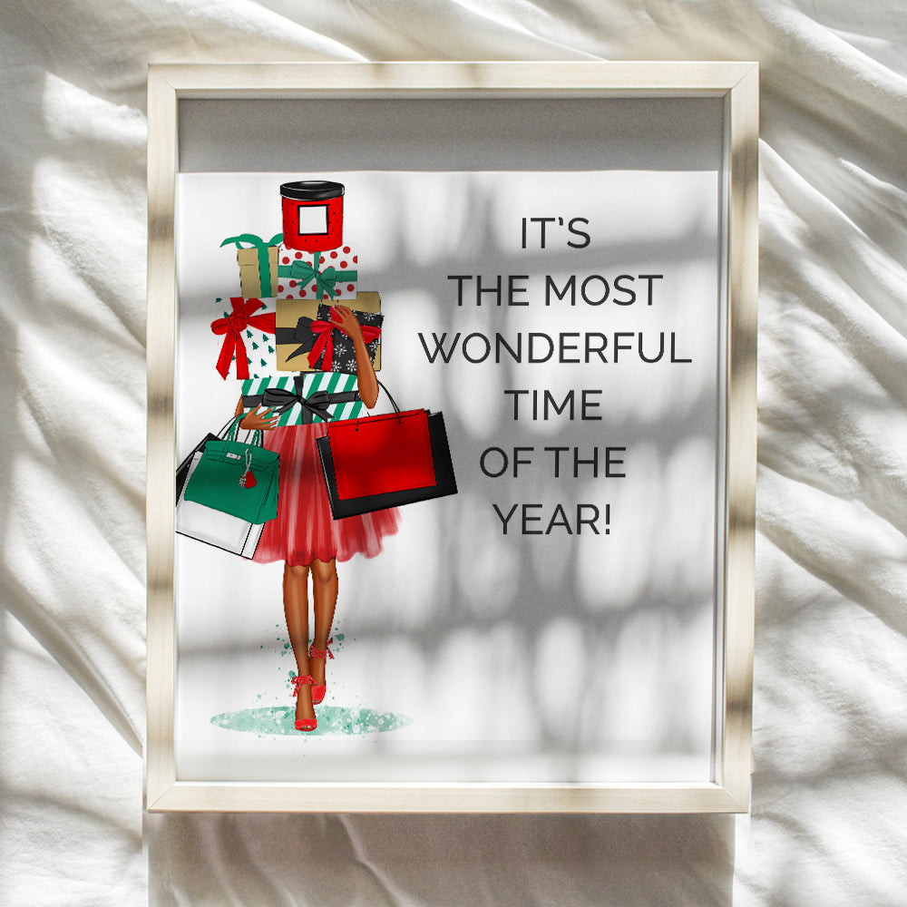 Holiday Wall Art for African Americans, Black women, Girls - Cute Christmas Decor - Holiday Decorations - Glam Wall Decor - Christmas Home Decor - Xmas Wall Decor - Christmas gift Poster 8x10 UNFRAMED