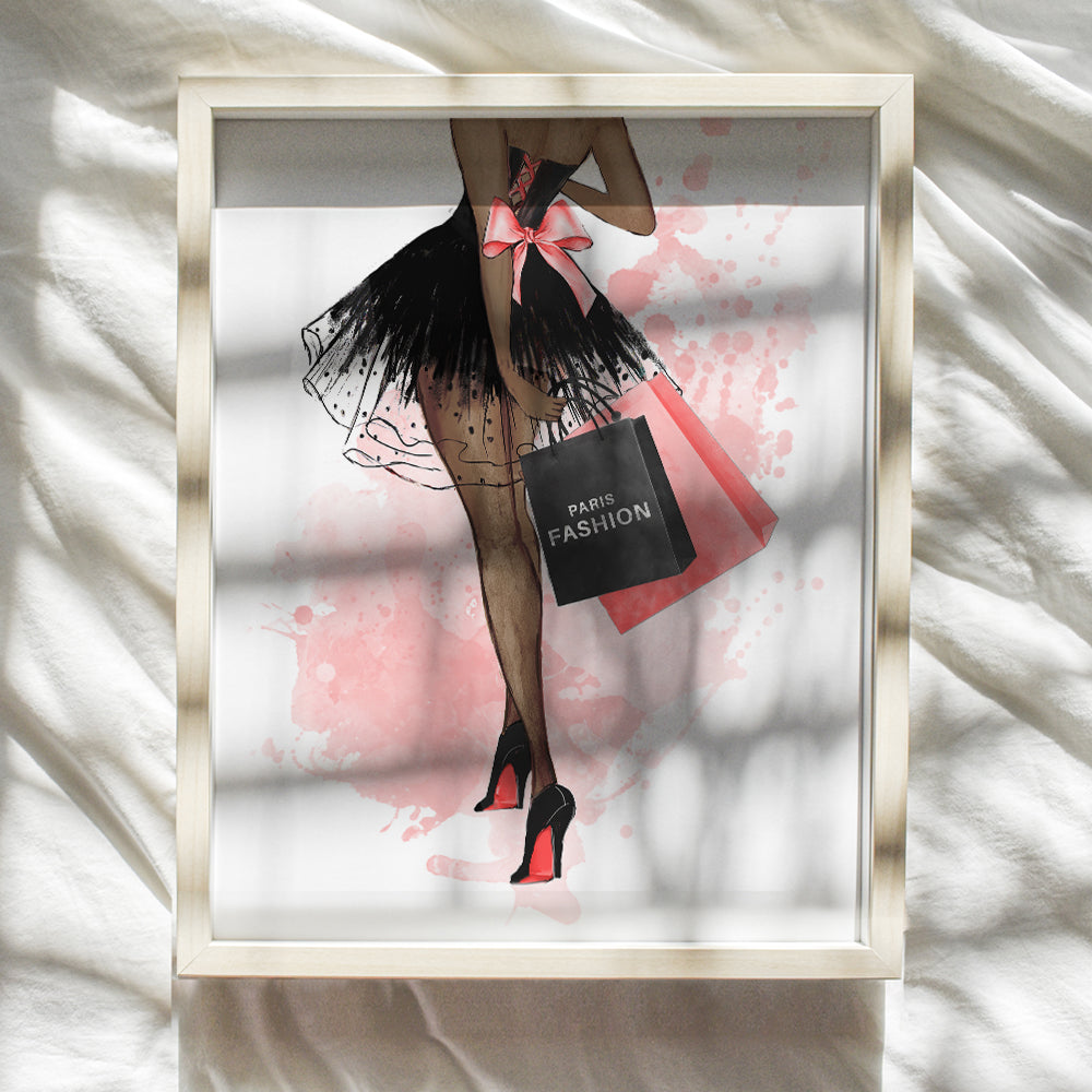 Black women African American Woman - High Fashion Design - Glam Wall Art - Fashion Designer Haute couture - Pink Wall decoration Poster print - Luxury Gift for Latina African Americans Women Teen Girl