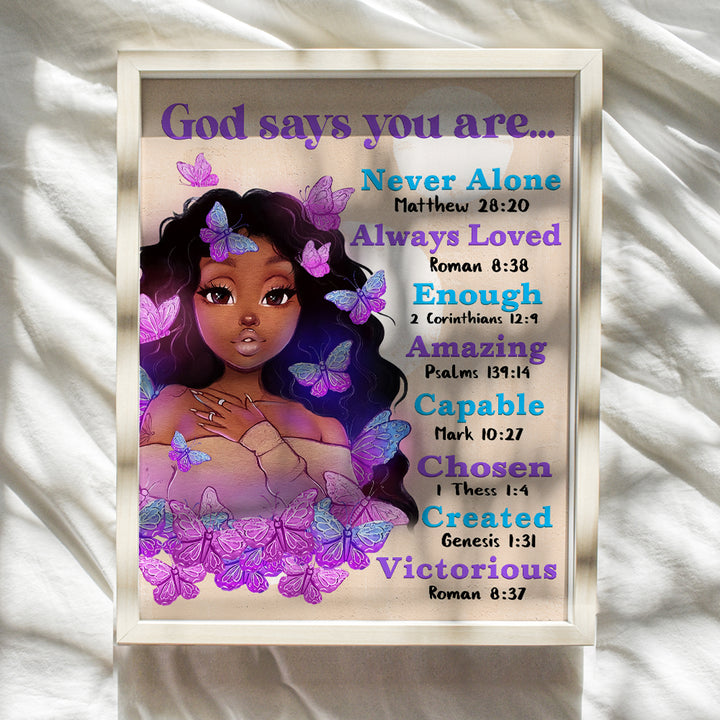 African Americans Wall Art & Decor - God Says You Are - Afro Black Art - Black women Poster - Pink Black Girl Magic - Inspiration Motivation spiritual Religious Christian Scripture - Teen Bedroom