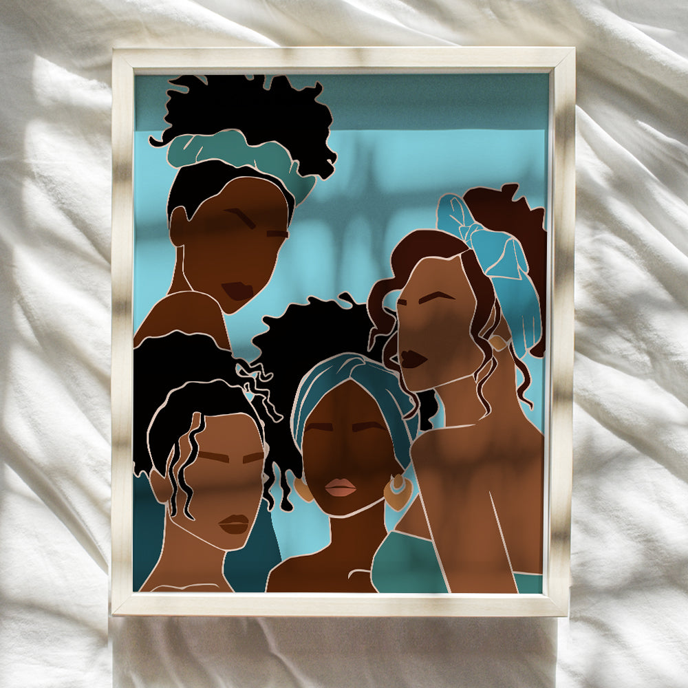 African American Wall Art - African American Bathroom Wall Decor - Teal Blue Bath Decorations Accessories - African American Women - Light Blue Decor -Black Woman -Black Culture Gifts -Black Wall Art