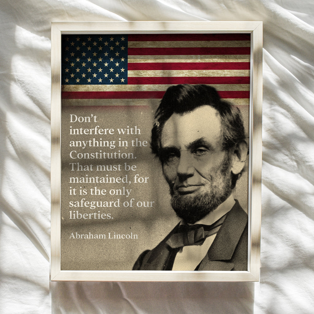 Abe Lincoln Quote, American Flag Art - 8x10 Patriotic Wall Decor for Home or Office - Unique Gift for Republicans, Conservatives, Democrats, Liberals Fans - UNFRAMED Constitution Art