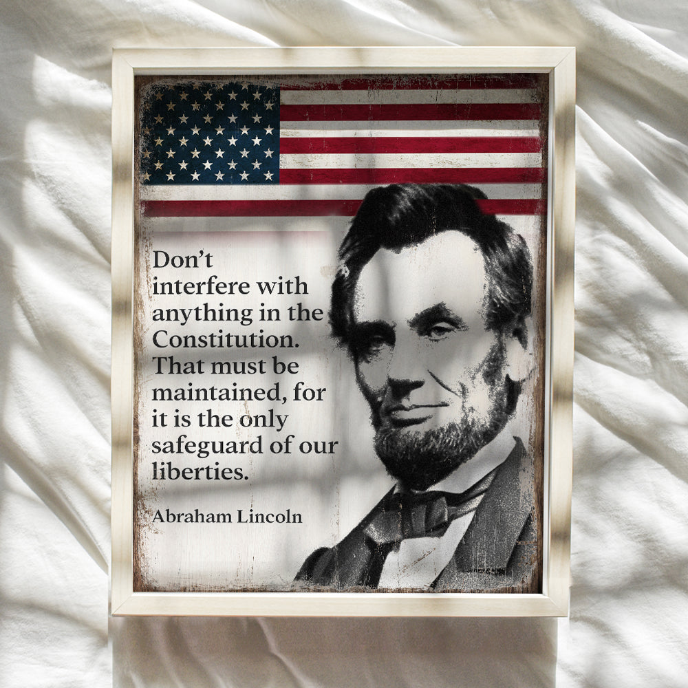 Abraham Lincoln Poster - 8x10 Inspirational Quote - American Flag Decor - Abe Lincoln Gifts - Patriotic Decor for Home or Office - Rustic American Wall Decor - US Constitution Art