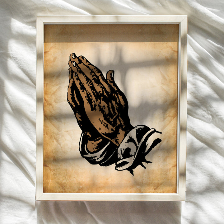 Black, African American Hands in Prayer Religious Dictionary Art - 8x10 Photo, Christian Wall Decor for Church - Unique Appreciation Gift for Pastor, Ordained Minister - Unframed Poster Picture Print