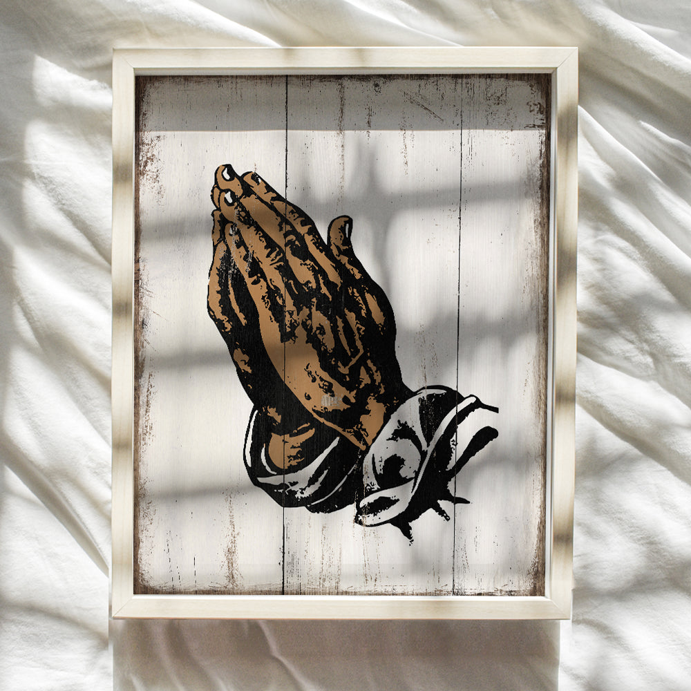 Religious Christian Black, African American Hands in Prayer - Wall Art Home Decor for Church - Unique Appreciation Gift for Pastor, Ordained Minister - Plaque Sign Photo - Poster Picture Print - 8x10