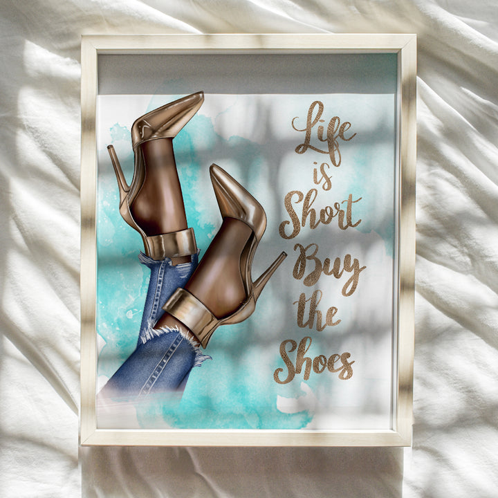 Funny Quote for Black African American Women - Glam Designer Shoes Wall Art Decor - Fashion Design Home Decoration Print for Bathroom, Girls Bedroom, Teens Room - Luxury Gift for Couture Fashionista