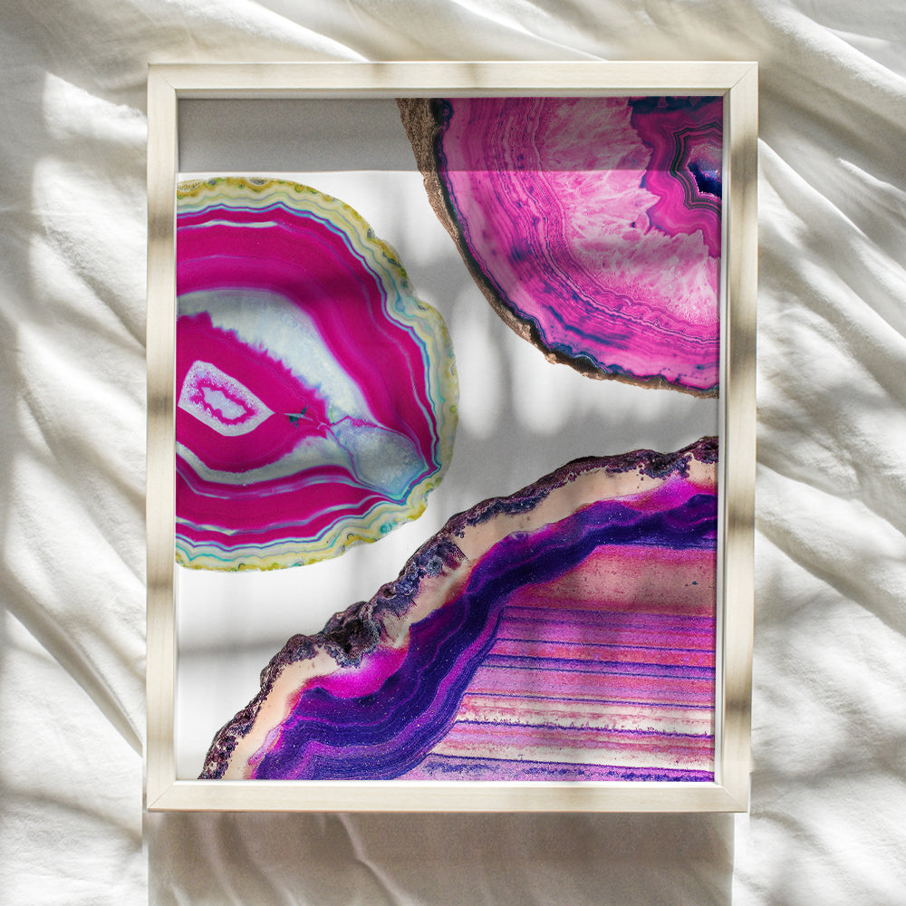 Agate Geode Art Print - Contemporary Wall Art Poster - Modern Chic Home Decor for Bedroom, Living Room, Bathroom, Office, Kitchen, Family and Teens Room - Gift for Women, Gems Lover, 8x10, Pink Purple