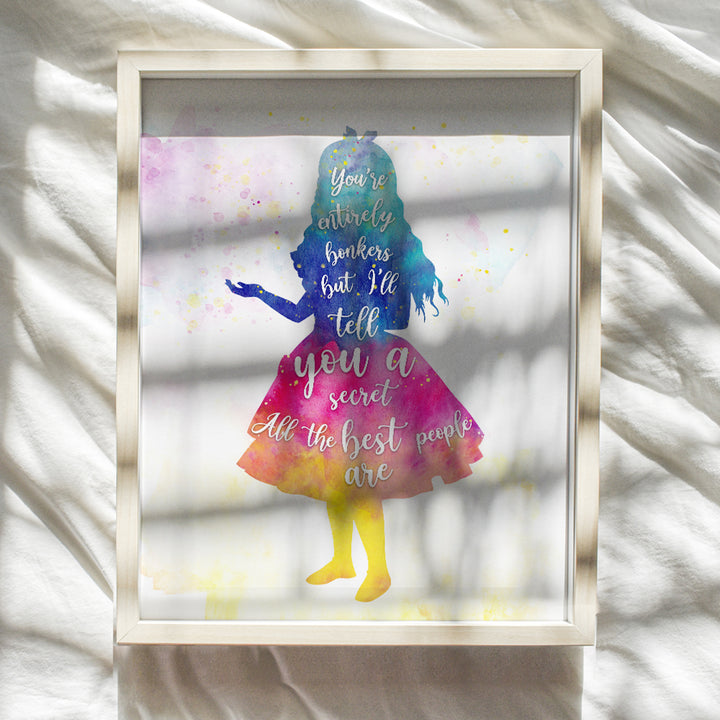 Alice Wonderland Watercolor Quote Home Decor Art Print - Wall Art Poster - Unique decoration for Girl, Toddler, Kids Room, Bedroom, Nursery - Gift for Fans - 8x10 Photo Unframed