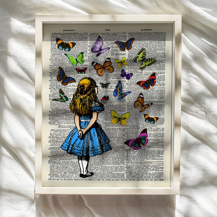 Alice Wonderland Upcycled Dictionary Wall Art - Vintage Style Art Poster and Great Gift or Home Decor for Kids or Girls Room, Nursery, Baby Room - 8x10 Unframed Print