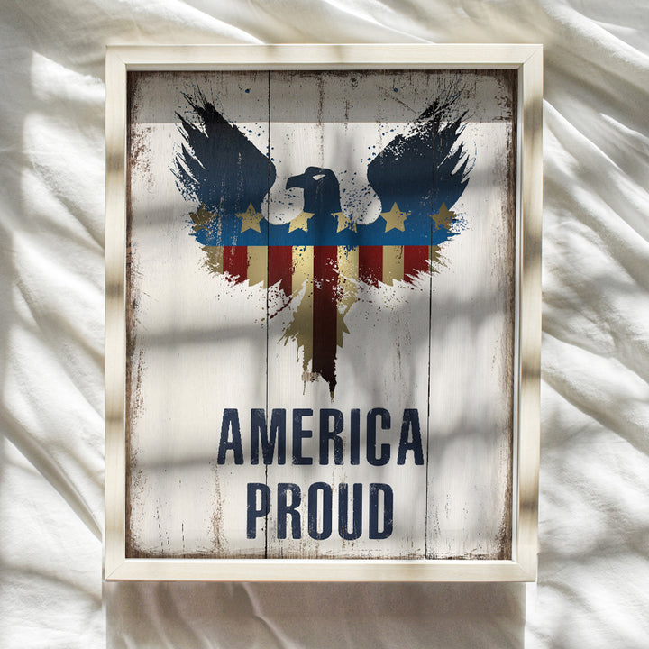 Eagle American Flag - Patriotic America Wall Art Decor - Rustic USA Room Decoration or Gift for Conservatives, Republicans, Men - Sign Picture Plaque Replica for Office, Home, Den, Man Cave - Unframed