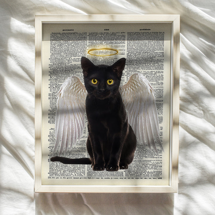 Black Cat Wall Decor - Angel Art Print - 8x10 Dictionary Wall Decoration - Cat Wall Art Home Decor Poster - Gift for Veterinarian Office, Clinic, Kitty, Kitten or Cat Lover - Angelic Picture, Photo