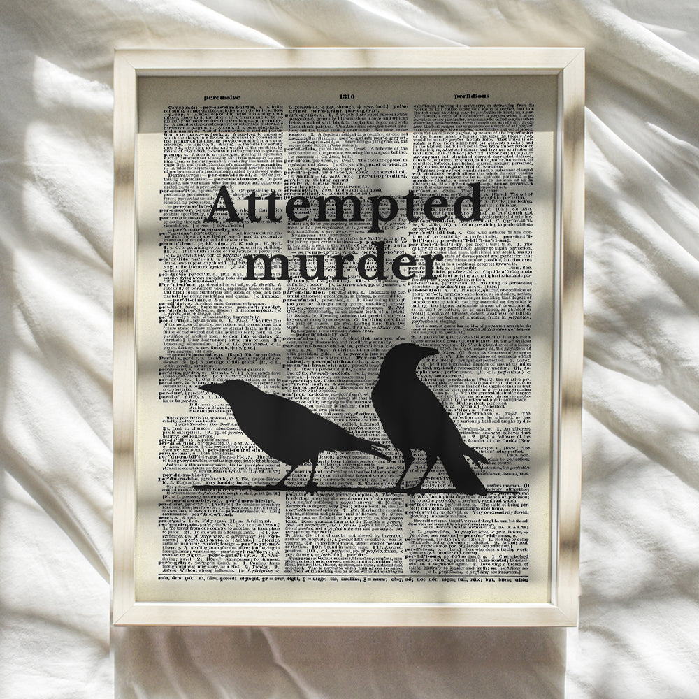 Crow Raven Dictionary Art Print - True Crime Gifts - Unique Funny Home Decoration Poster, Wall Decor - Ornithology, Attempted Murder Mystery, Bird Watching, Birdwatching, Writer, Author, Men, Women