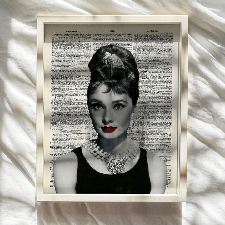 Audrey Hepburn Upcycled Dictionary Wall Art Print - Vintage 8x10 Unframed Photo - Perfect Easy Gift - Chic Home Decor - Red Lips