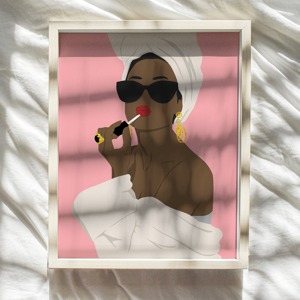 African American Women - Black Woman - Black Women - Audrey Hepburn Wall Art - Audrey Hepburn Poster - Kate Moss - Pink Bathroom Decor - Glam Bathroom Decor - Bathroom Accessories - Bath Wall Decor