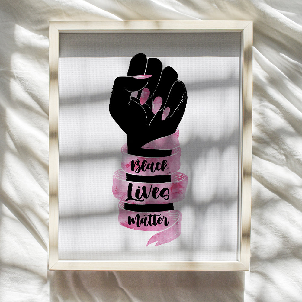 BLM Wall Art Sign - Black Wall Art - Black Lives Matter Home Decor, Room Decoration for Black Women - African American Art - Pink Black Pride Fist for Girls, Teens, Wife, Her, BFF - 8x10 Poster Print