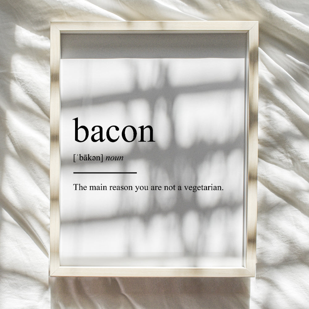 Bacon Typography Art Print - Funny Wall Art Poster - Chic Modern Home Decor for Kitchen - Great Gift for Chefs, Cooks - 8x10 Photo- Unframed